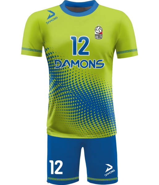 strój siatkarski męski omega 9 jasnozielono-niebieski, świeży komplet meczowy do siatkówki halowej