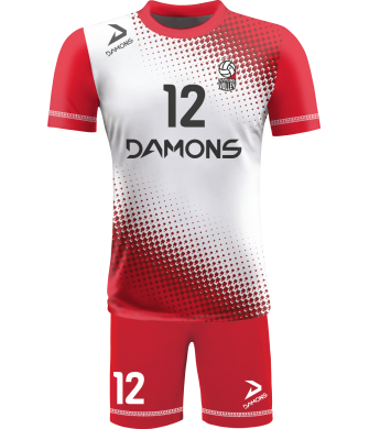 strój siatkarski męski omega 8 biało-czerwony, czytelny komplet meczowy do siatkówki halowej