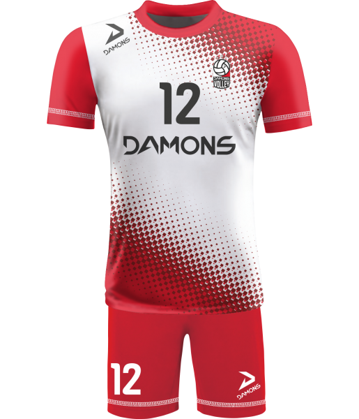 strój siatkarski męski omega 8 biało-czerwony, czytelny komplet meczowy do siatkówki halowej