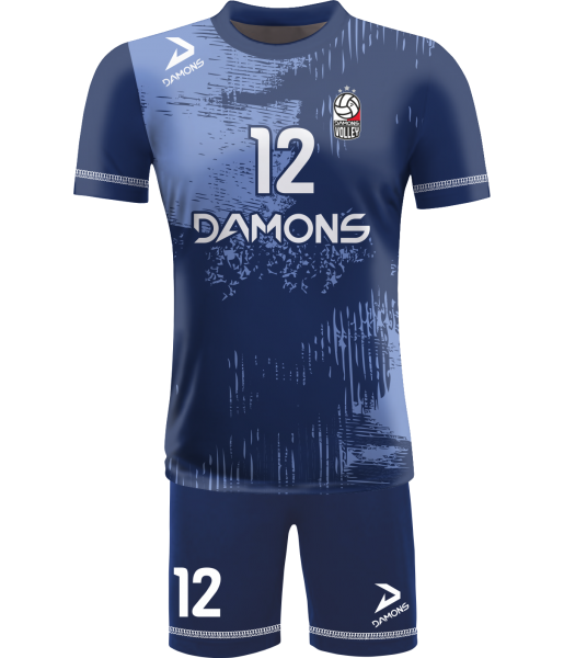 strój siatkarski męski omega 10 niebieski, nowoczesny komplet meczowy do siatkówki halowej