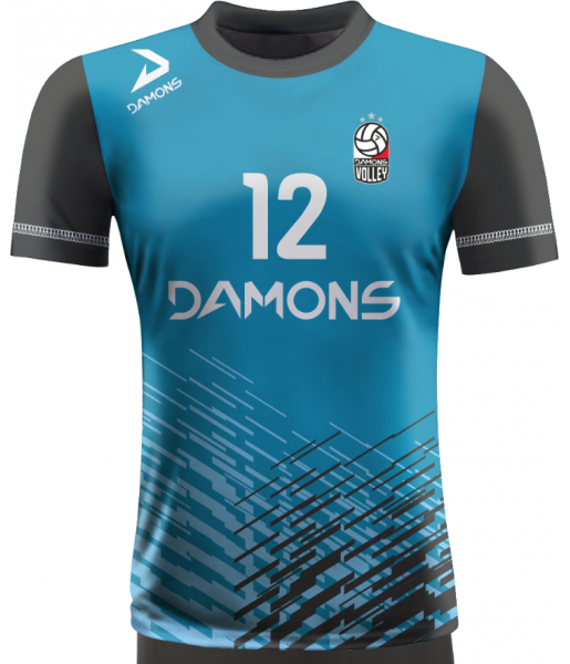 koszulka siatkarska męska omega 2 senior niebiesko-czarna, sublimacja, szybkoschnąca na halę