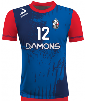 koszulka siatkarska męska omega 10 senior niebiesko-czerwona, sublimacja, szybkoschnąca na halę