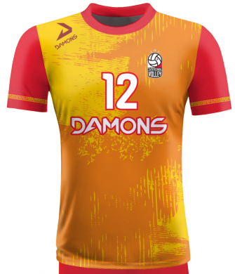 koszulka siatkarska męska omega 10 senior żółto-pomarańczowa, sublimacja, szybkoschnąca na halę