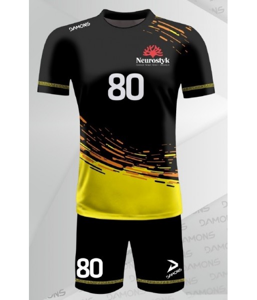 strój siatkarski męski omega 3 czarno-żółty, wyrazisty komplet meczowy do siatkówki halowej