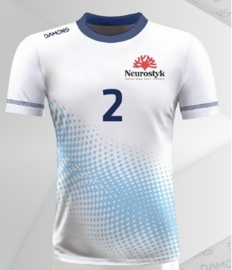 koszulka siatkarska męska omega 9 senior biało-niebieska, sublimacja, szybkoschnąca na halę