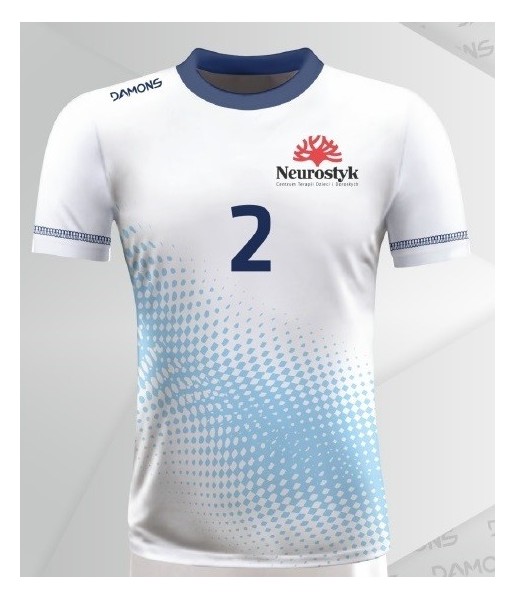 koszulka siatkarska męska omega 9 senior biało-niebieska, sublimacja, szybkoschnąca na halę