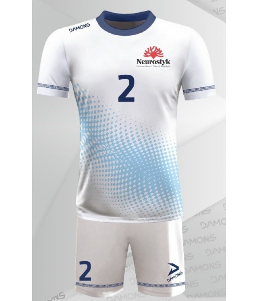 strój siatkarski męski omega 9 biało-niebieski, świeży komplet meczowy do siatkówki halowej