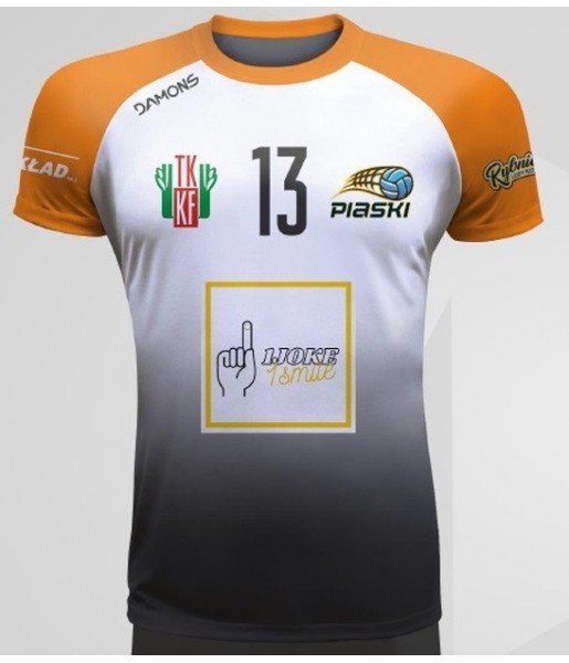 koszulka siatkarska defender pro pn junior biało-czarno-pomarańczowa dla szkół w pełnej sublimacji