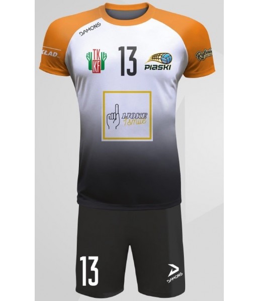 strój siatkarski defender pro pn junior biało-czarno-pomarańczowy z pełną sublimacją do szkół