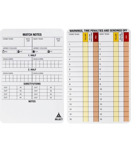 Zestaw 20 Sędziowskich Kart Meczowych Select