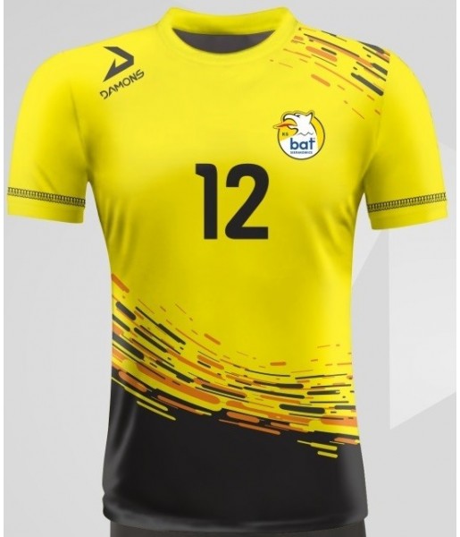 koszulka siatkarska męska omega 3 senior żółto-czarna, sublimacja, szybkoschnąca na halę