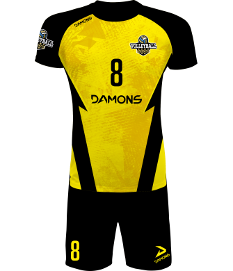 strój siatkarski męski defender pro p5 żółto-czarny do siatkówki halowej z personalizacją