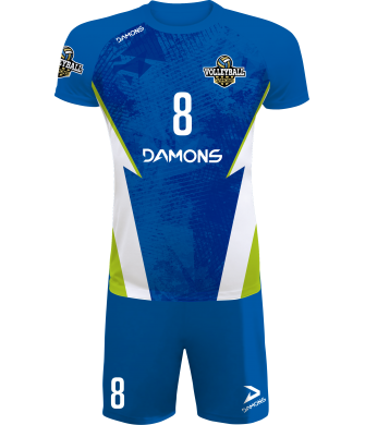 strój siatkarski męski defender pro p5 niebiesko-biały do siatkówki halowej z personalizacją