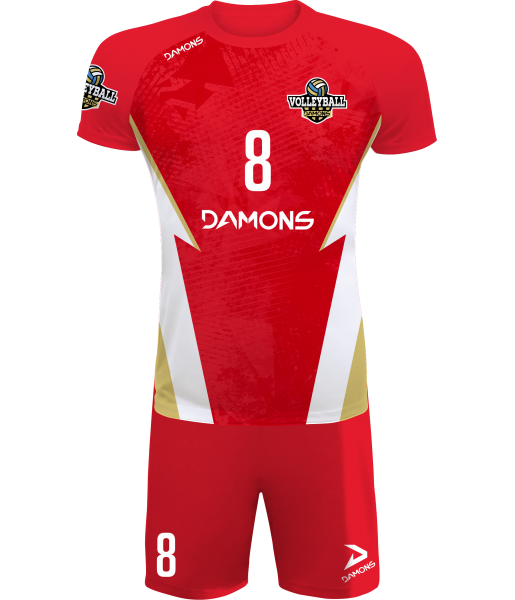 strój siatkarski męski defender pro p5 czerwono-biały do siatkówki halowej z personalizacją