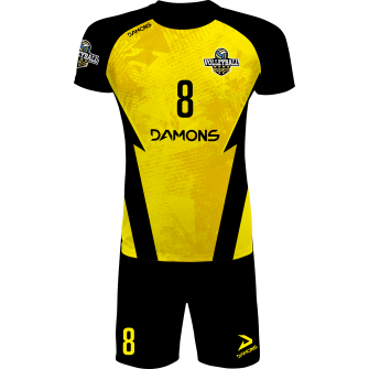 strój siatkarski defender pro p5 junior żółto-czarny z pełną sublimacją do szkół i siatkówki halowej