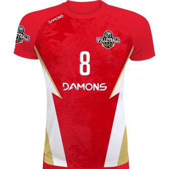 koszulka siatkarska defender pro p5 czerwono-biała, w pełni sublimowana do siatkówki halowej