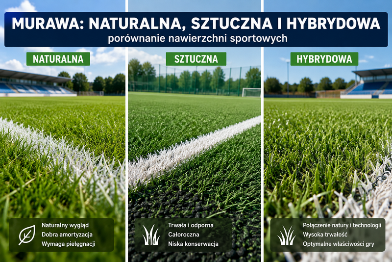 Murawa naturalna sztuczna i hybrydowa na boisku piłkarskim