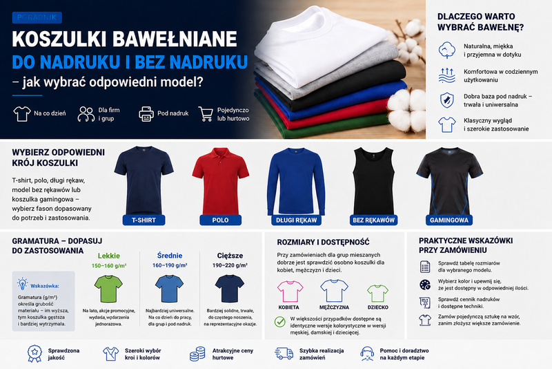 Koszulki bawełniane do nadruku i bez nadruku dla siebie grupy firmy i szkoły