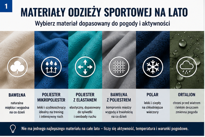 Materiały odzieży sportowej na lato bawełna poliester elastan polar i ortalion