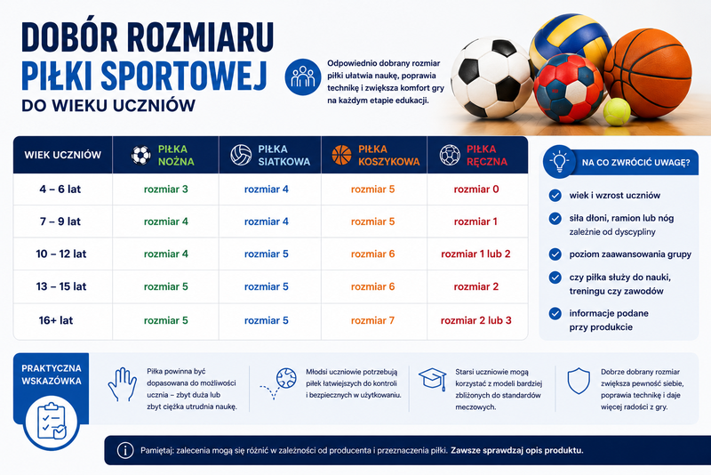 Dobór rozmiaru piłki sportowej do wieku uczniów