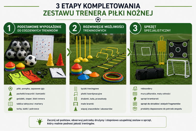 Etapy kompletowania sprzętu dla trenera piłki nożnej