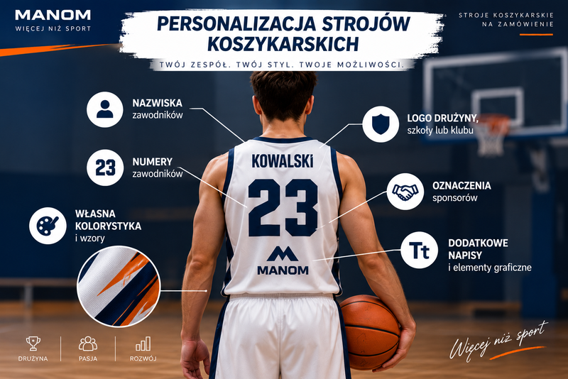 Personalizacja stroju koszykarskiego – numer, nazwisko, logo drużyny i sponsor