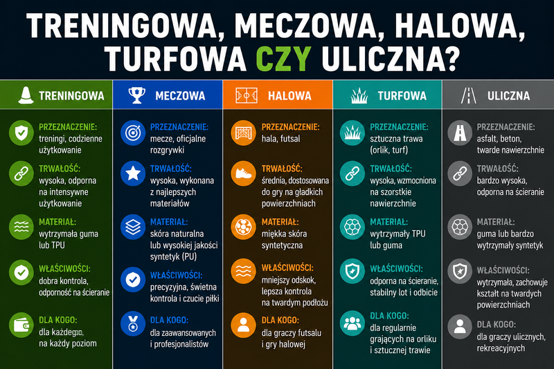 Rodzaje piłek nożnych treningowe meczowe halowe turfowe i uliczne