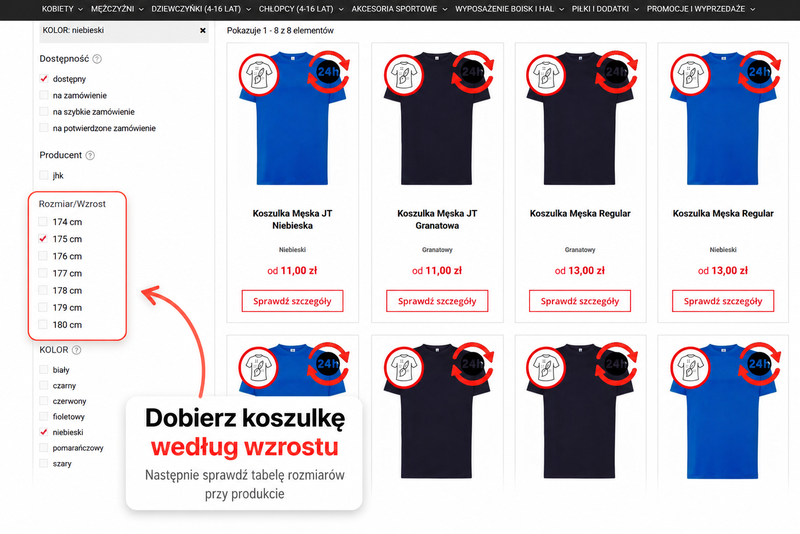 Filtry koszulek bawełnianych według wzrostu kolru dostępności i producenta w MANOM