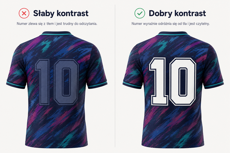 Dobry i słaby kontrast numeru na stroju sportowym