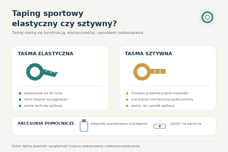 Taping sportowy - taśma elastyczna, sztywna i akcesoria