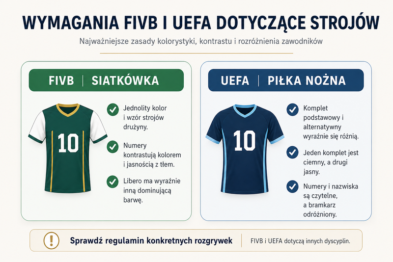 Wymagania FIVB i UEFA dotyczące kolorów oraz kontrastu strojów sportowych