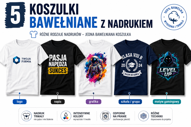 Koszulki bawełniane z nadrukiem logo napisem grafiką i motywem gamingowym