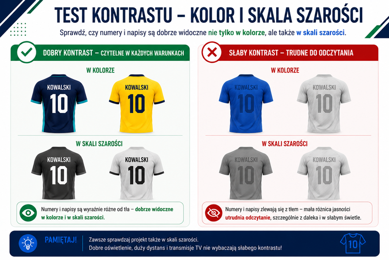 Test kontrastu strojów sportowych w kolorze i skali szarości