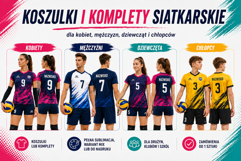 Koszulki i komplety siatkarskie dla kobiet mężczyzn dziewcząt i chłopców