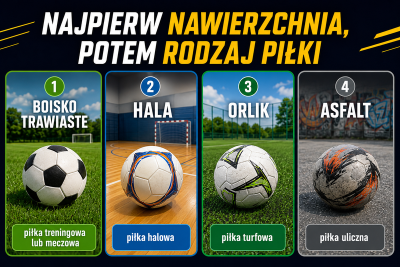 Dobór piłki nożnej do boiska trawiastego hali orlika i asfaltu