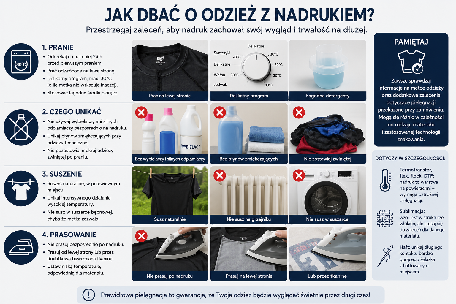 Zasady prania suszenia i prasowania odzieży sportowej z nadrukiem